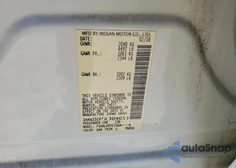 2018 Nissan Leaf S z USA, uszkodzony, nr VIN 1N4AZ1CP7JC304053